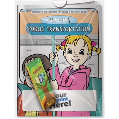 Combo Pack - "Fun with Public Transportation" Coloring Book & 4-Pack of Crayon in a Poly Bag