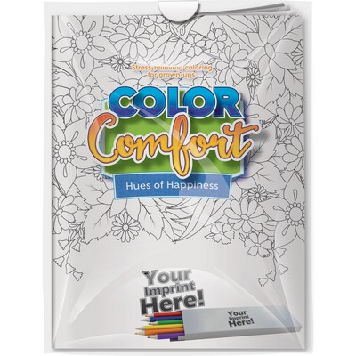 Combo Pack - "Hues of Happiness (Flowers)" Color Comfort & 6-Pack of Colored Pencil (Imprinted)