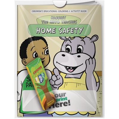 Combo Pack - "Home Safety with Harriet the Hippo" Coloring Book & 4-Pack of Crayon in a Poly Bag