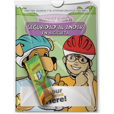 Combo Pack - "Barkley Teaches Bicycle Safety (Spanish)" Coloring Book & 4-Pack of Crayon - Poly Bag
